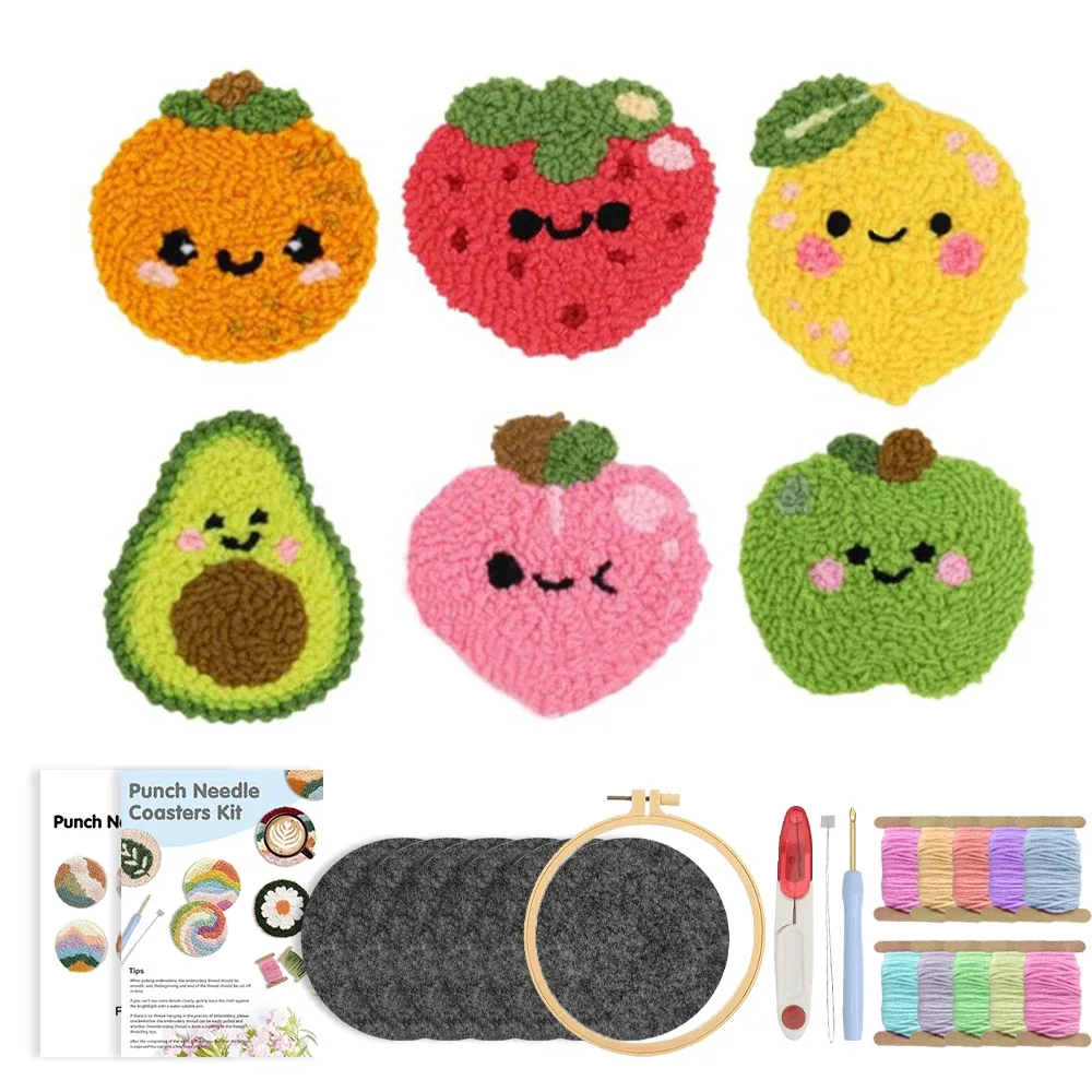 Kit Punch Needle Porta-Copos Frutinhas (6 peças)
