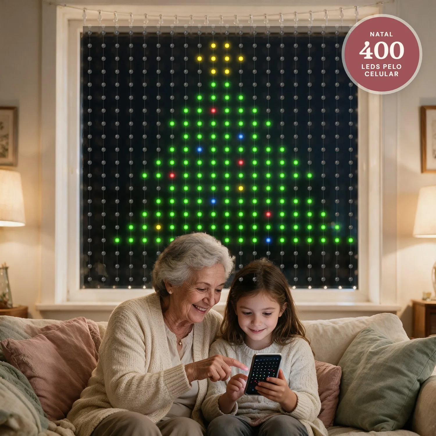 Cortina de LED de Natal pelo Celular: 400 Luzes para a Vovó e os Netos Desenharem na Janela