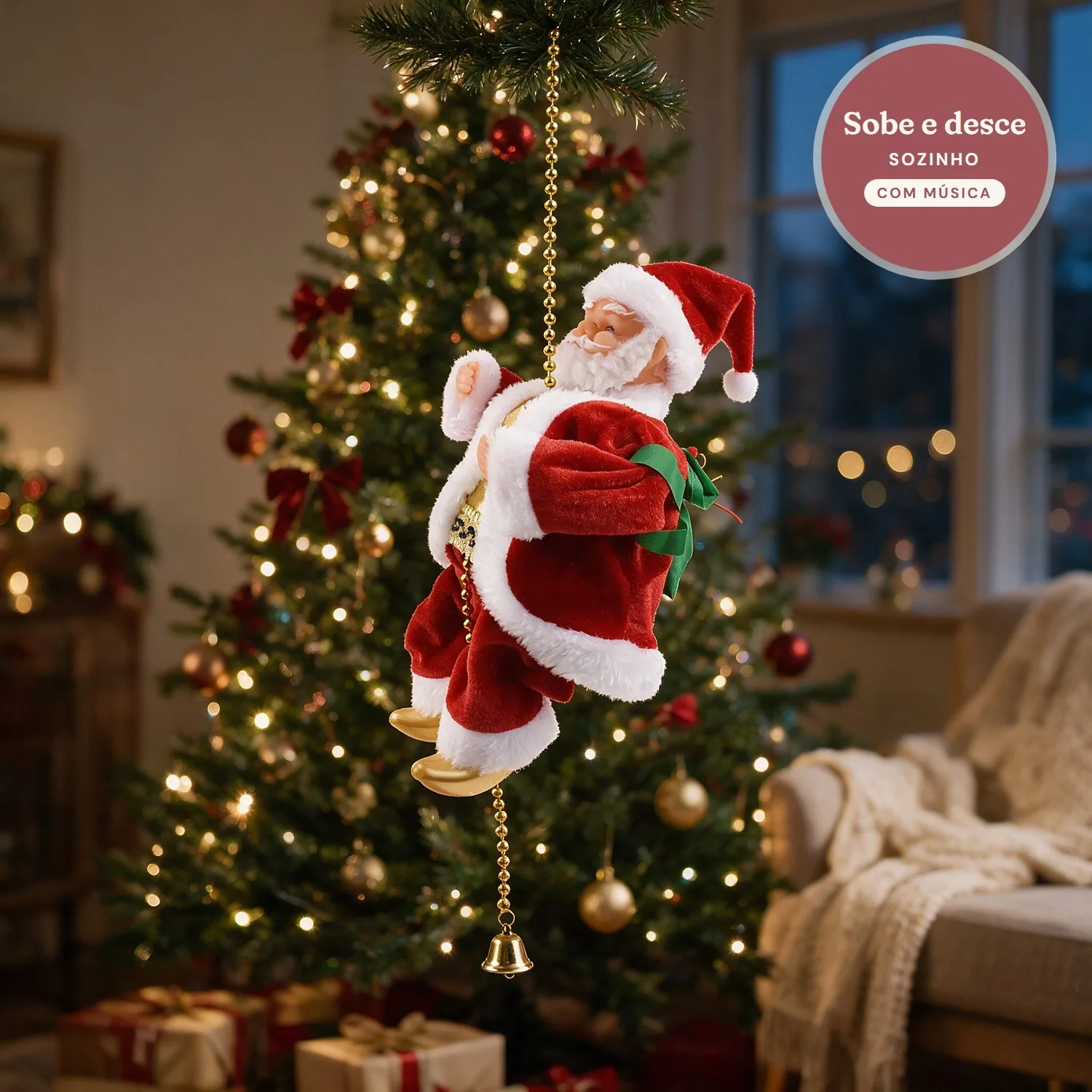 Papai Noel Escalador Musical: Sobe e Desce Sozinho Tocando Música de Natal